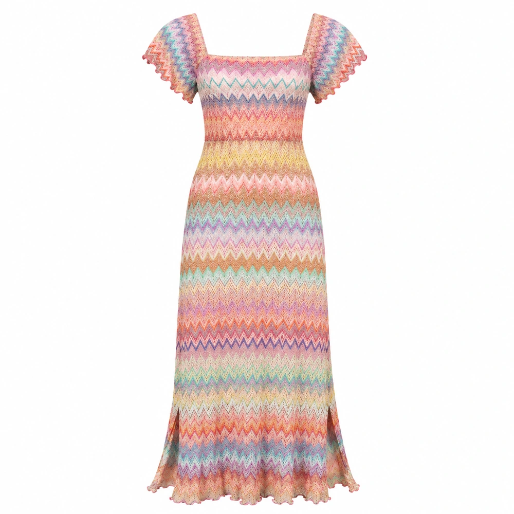 Women’s Pastel Chevron Pointelle Knit Maxi Dress