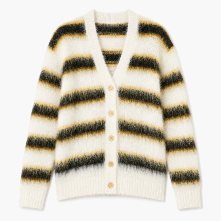 Women’s Fuzzy Striped V-Neck Knit Cardigan
