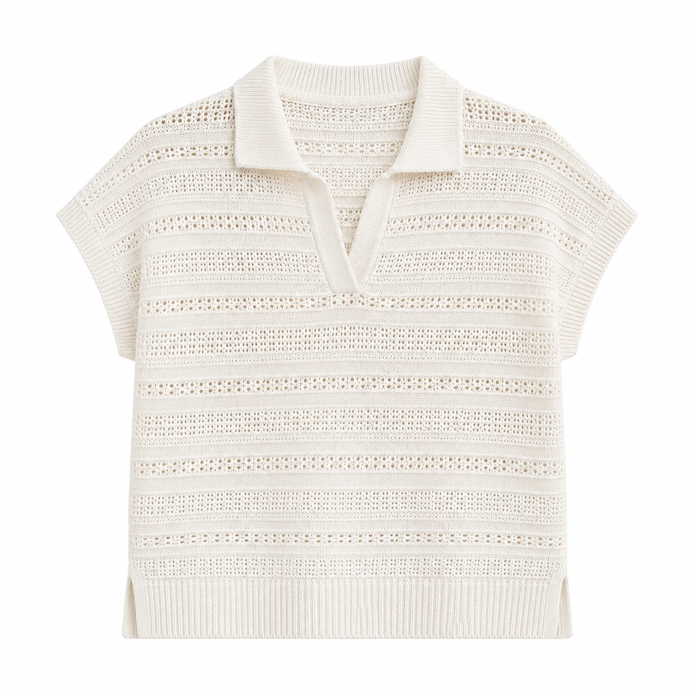 Women’s Openwork Pointelle Knit Polo Top