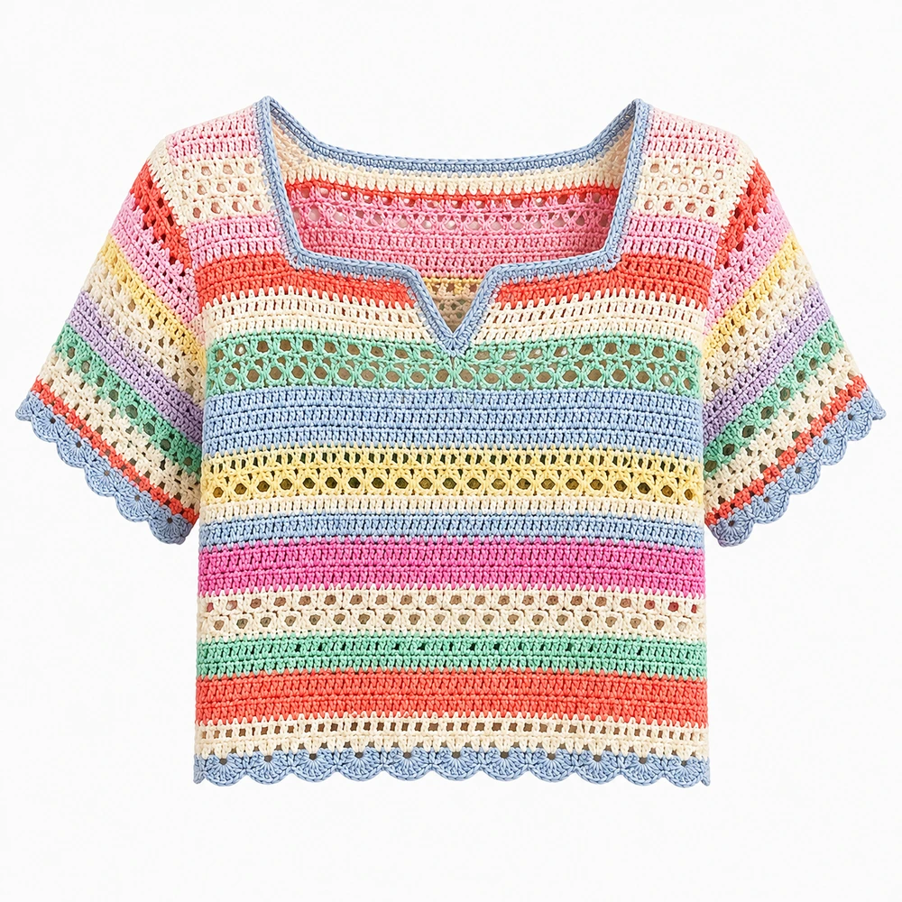Women’s Multicolor Striped Crochet Top