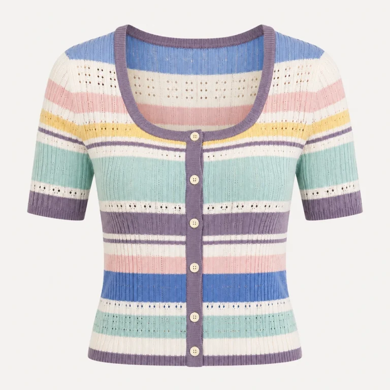 Women’s Pastel Striped Pointelle Knit Cardigan