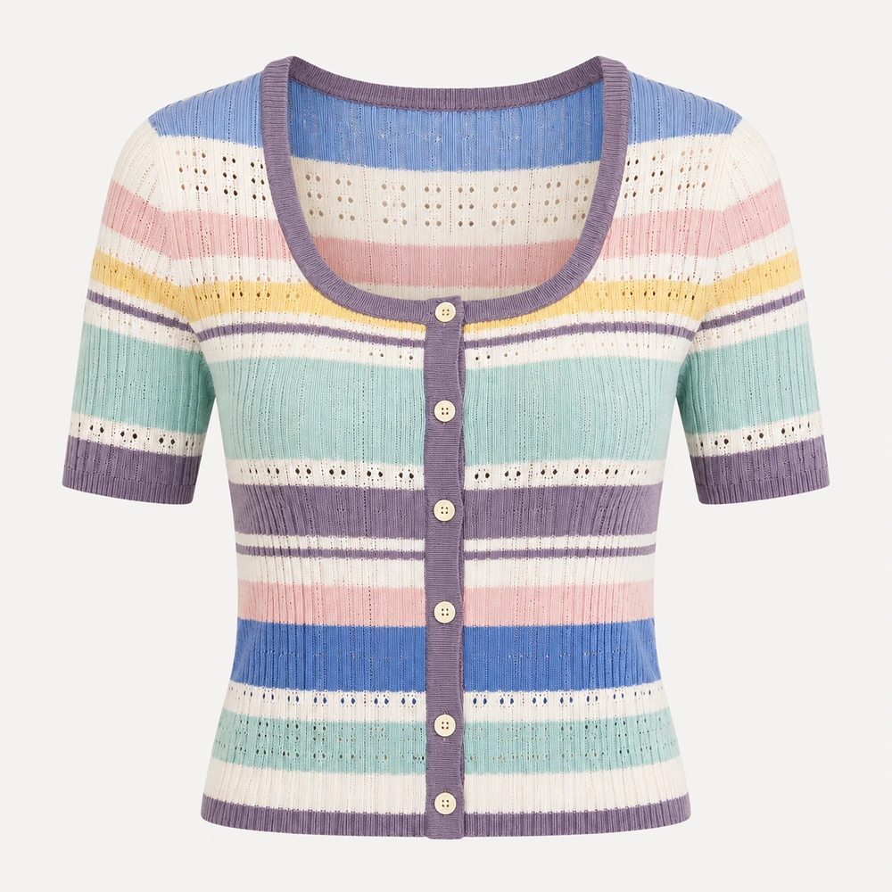 Women’s Pastel Striped Pointelle Knit Cardigan