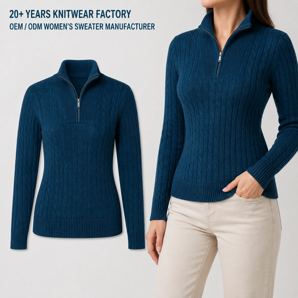 7GG Cable Knit Half-Zip Sweater - On-Model Presentation