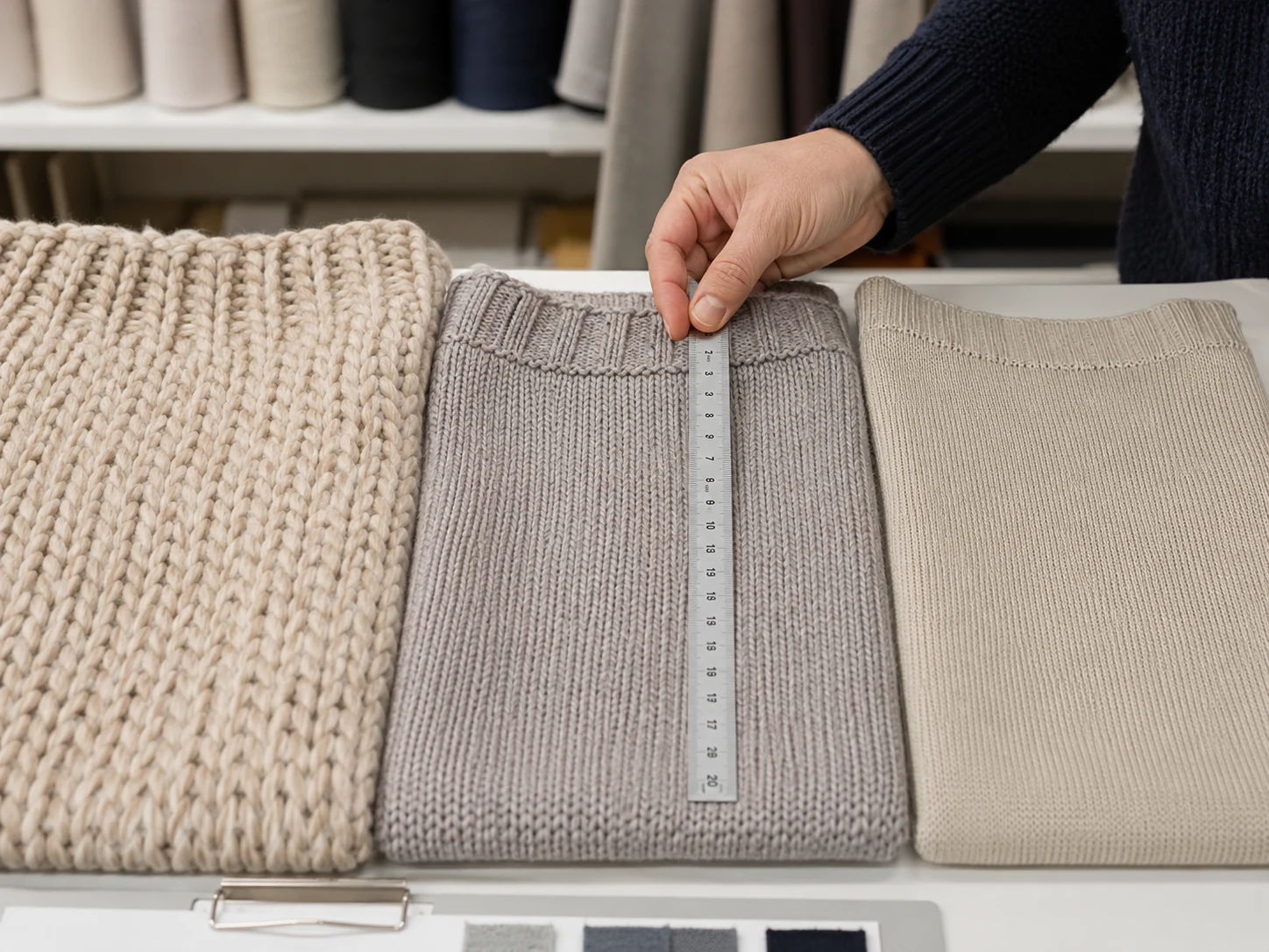 Custom knitwear sample measurement during low MOQ sweater development