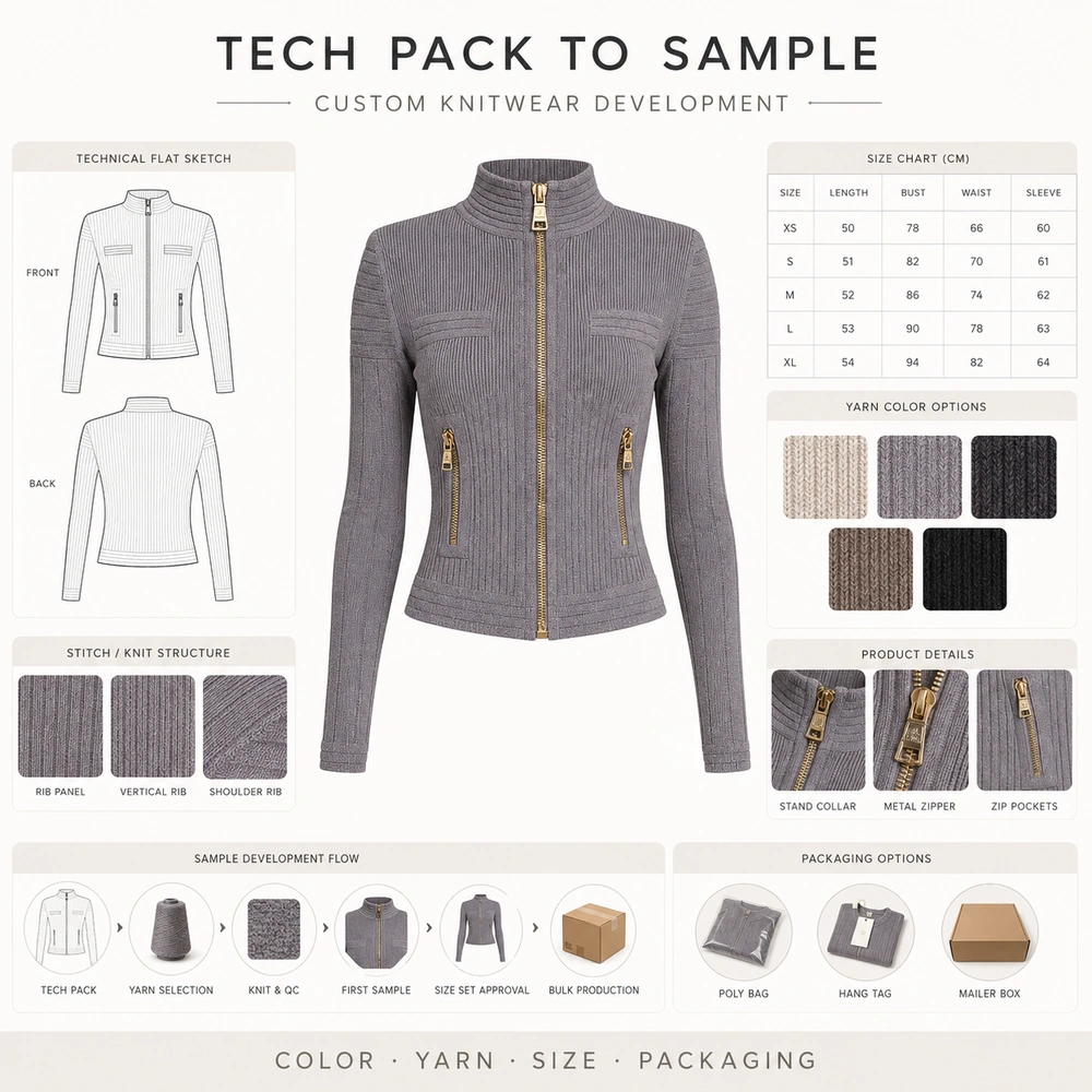 Women’s Ribbed Full-Zip Knit Jacket - Full Customization Support