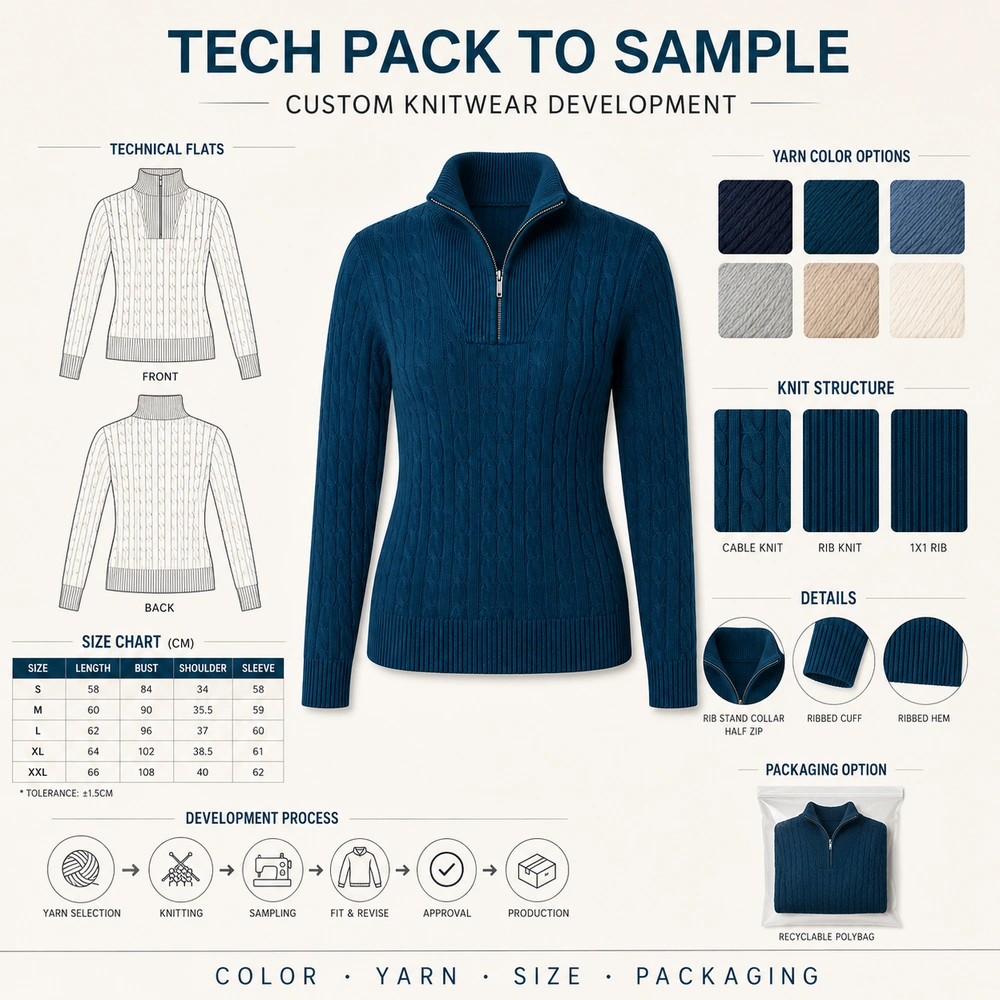 7GG Cable Knit Half-Zip Sweater - Full Customization Support
