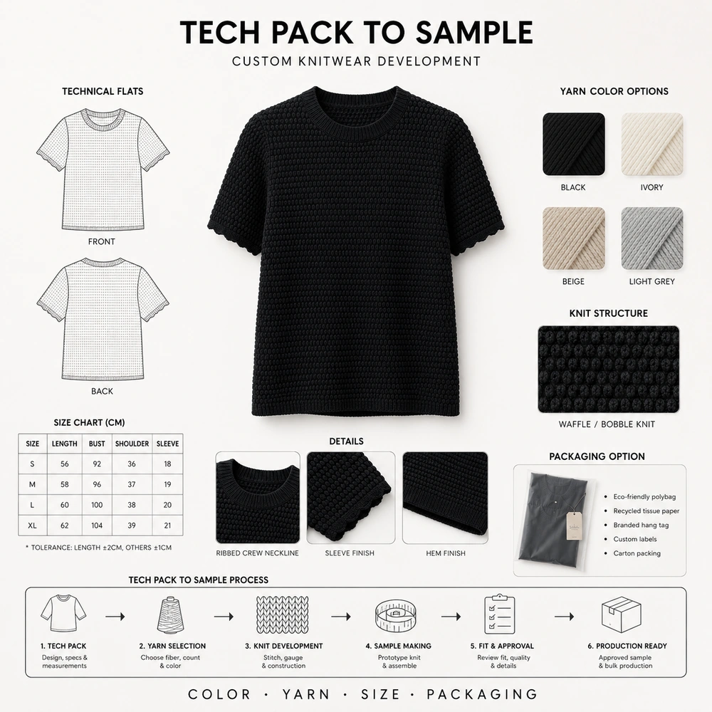 Women’s 5GG Textured Short-Sleeve Knit Top - Full Customization Support