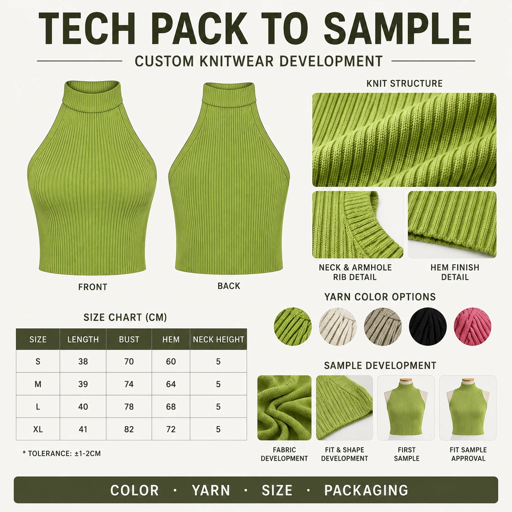 Women’s 12GG Ribbed Halter Knit Top - Full Customization Support