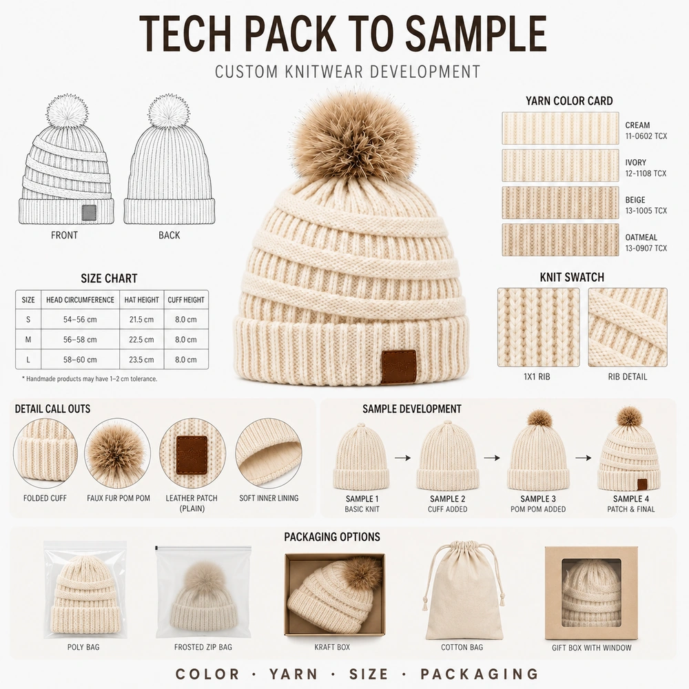 Premium Faux Fur Pom-Pom Beanie - Size & Finishing Options