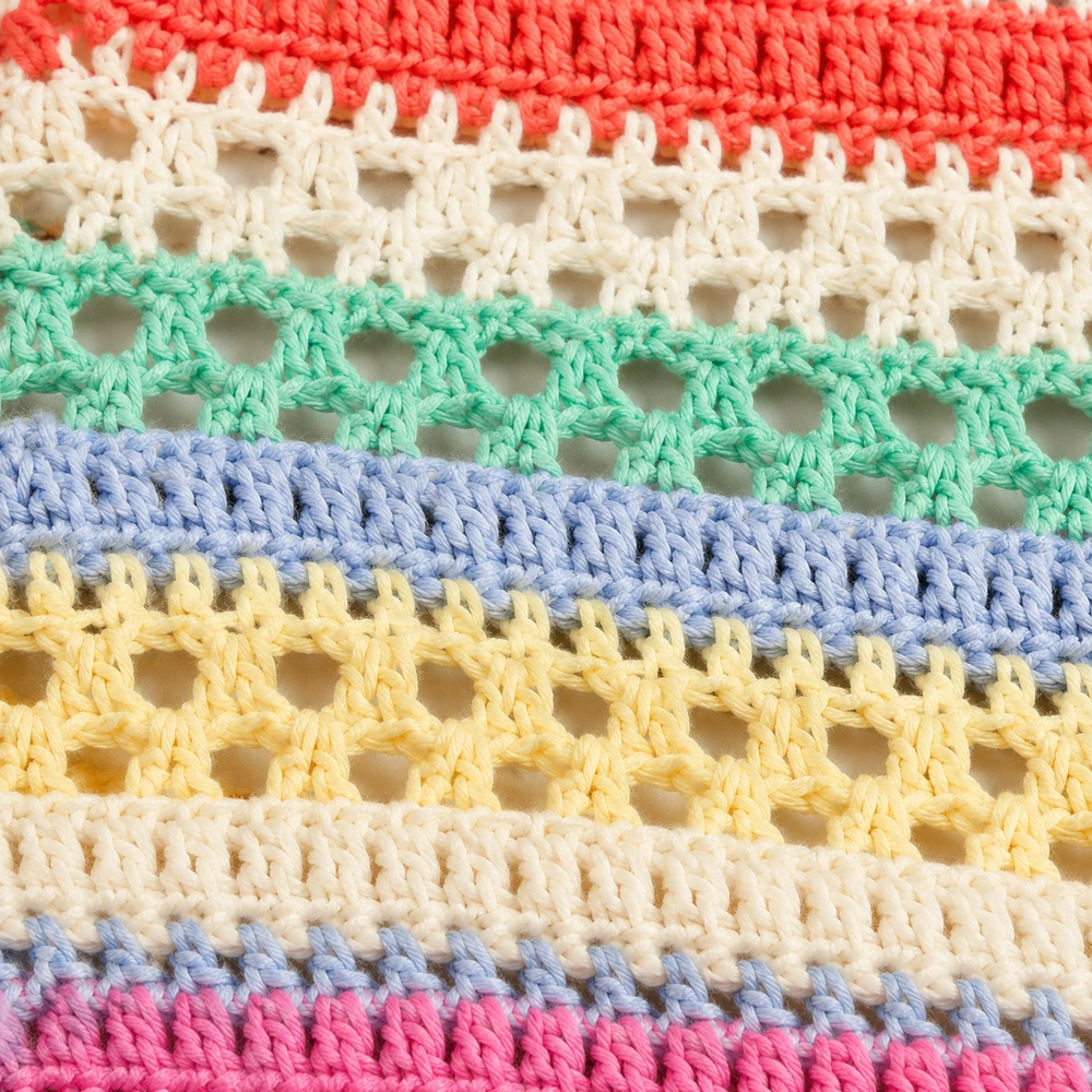 Women’s Multicolor Striped Crochet Top - Knit Texture & Hand Feel
