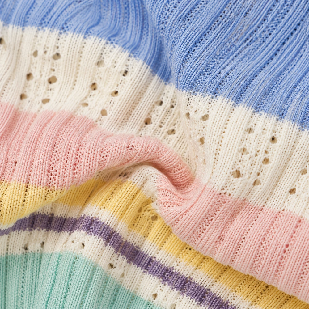 Women’s Pastel Striped Pointelle Knit Cardigan - Knit Texture & Hand Feel