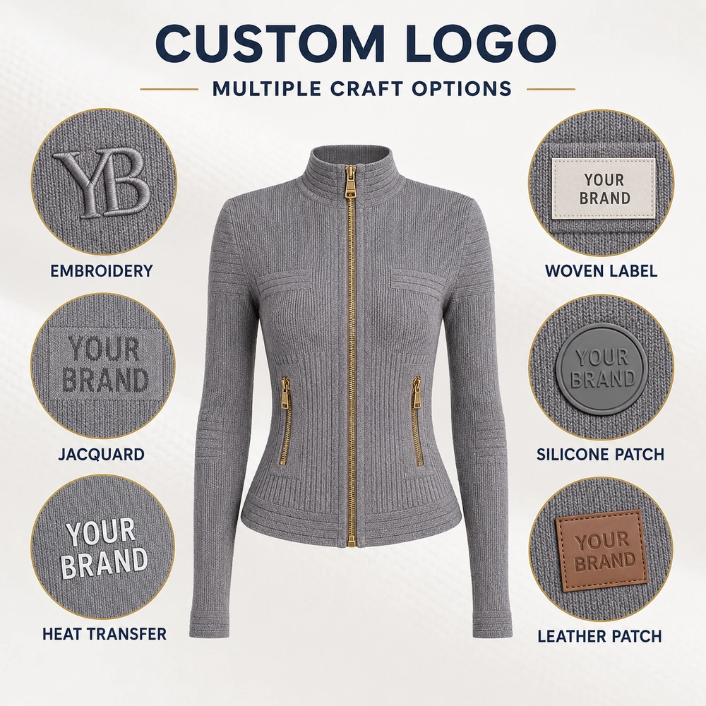 Women’s Ribbed Full-Zip Knit Jacket - Custom Logo Options
