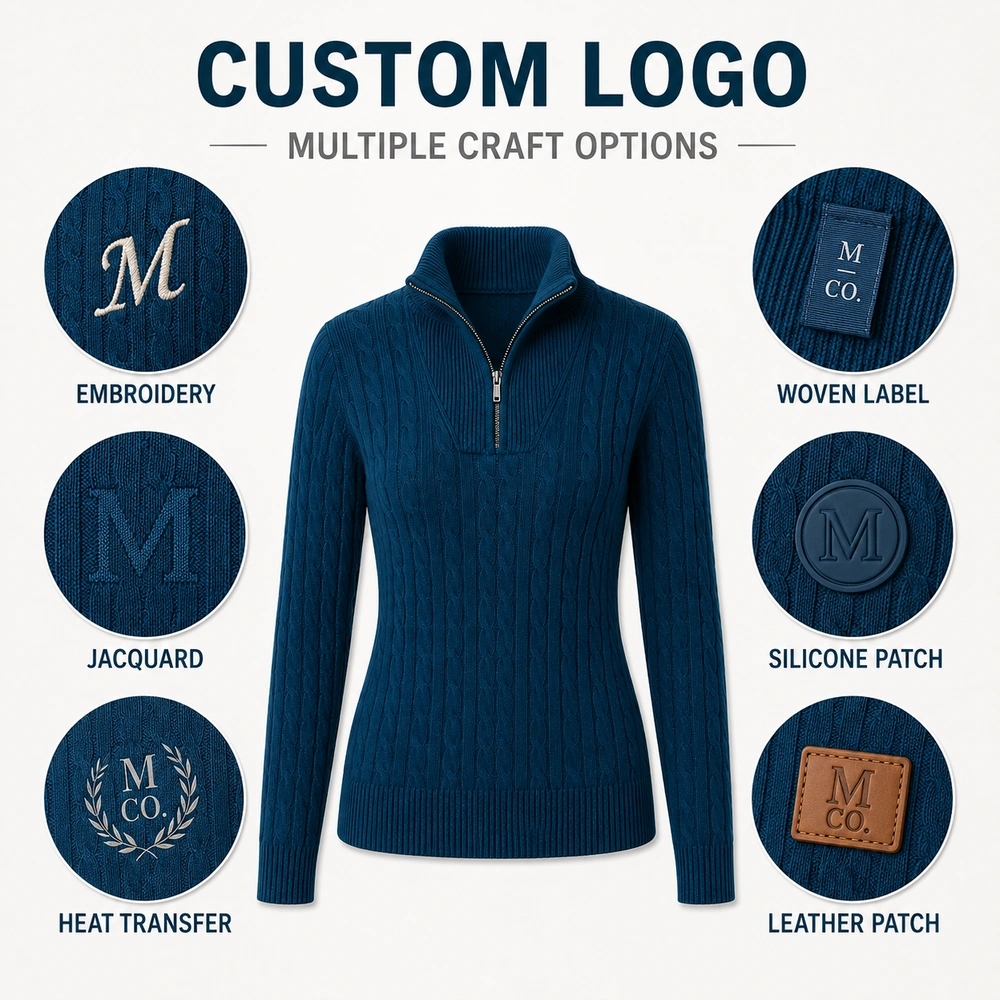 7GG Cable Knit Half-Zip Sweater - Custom Logo Options