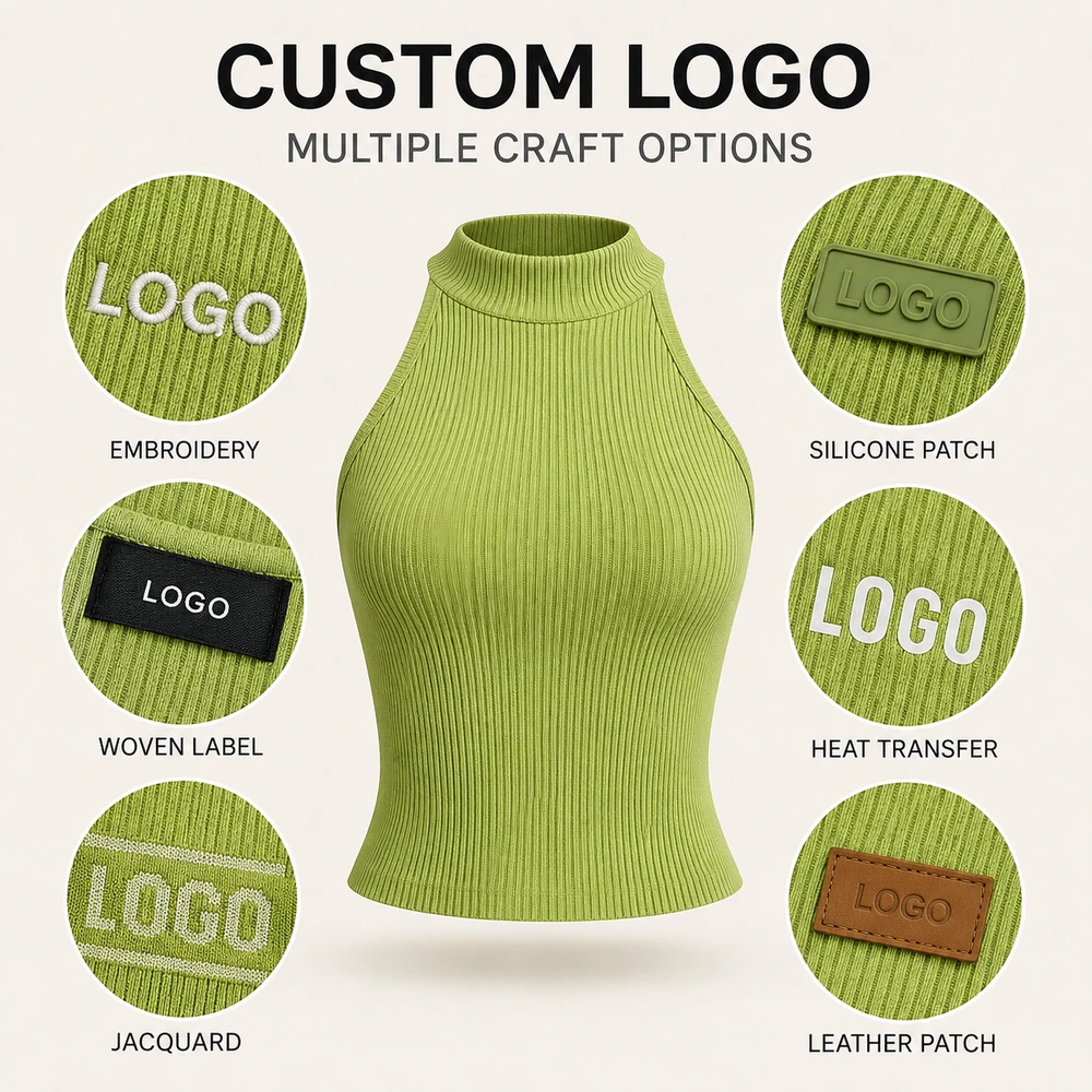 Women’s 12GG Ribbed Halter Knit Top - Custom Logo Options