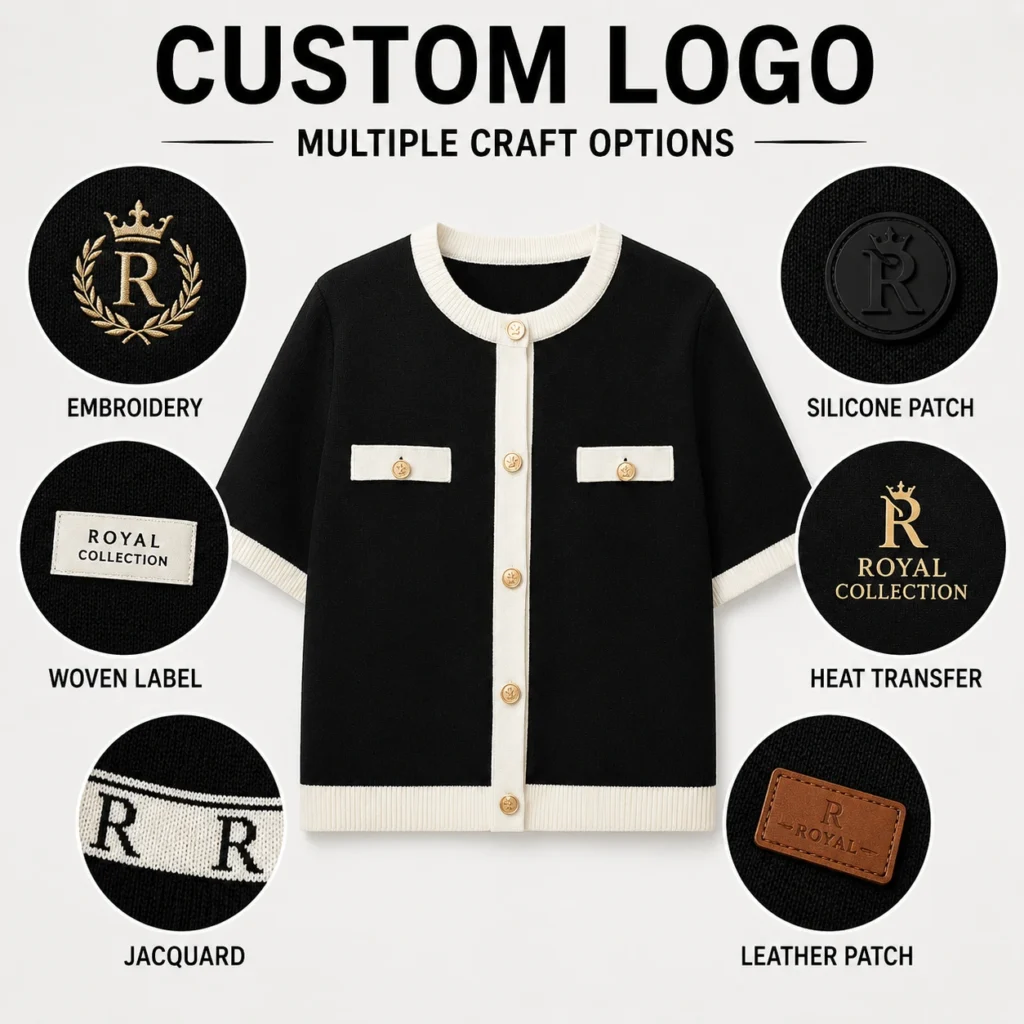 Women’s 14GG Contrast Trim Short-Sleeve Knit Cardigan - Custom Logo Options
