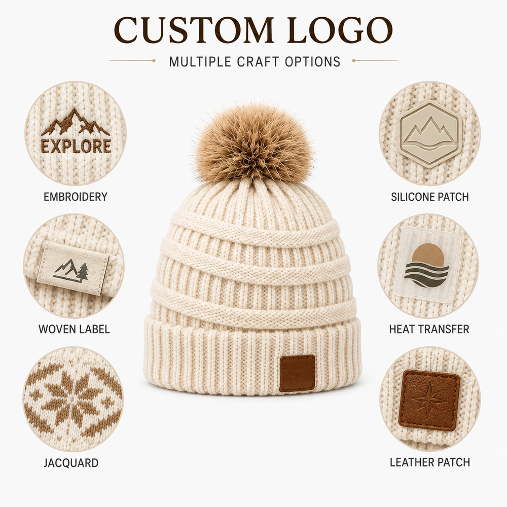 Premium Faux Fur Pom-Pom Beanie - Additional Custom Option 04