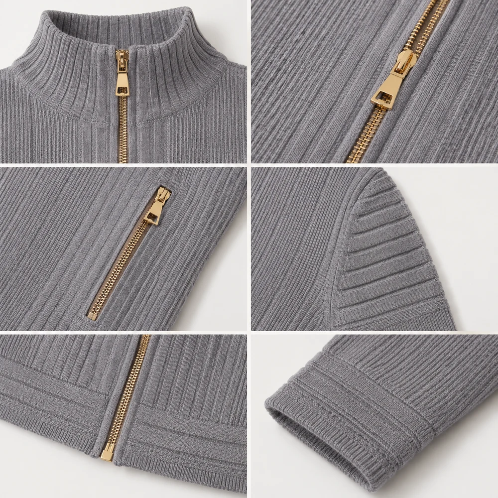 Women’s Ribbed Full-Zip Knit Jacket - Construction & Craft Detail
