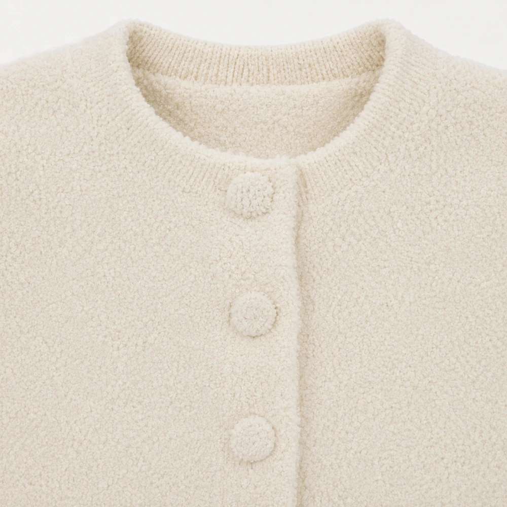 Women’s Crew Neck Contrast-Cuff Button-Front Knit Cardigan - Construction & Craft Detail