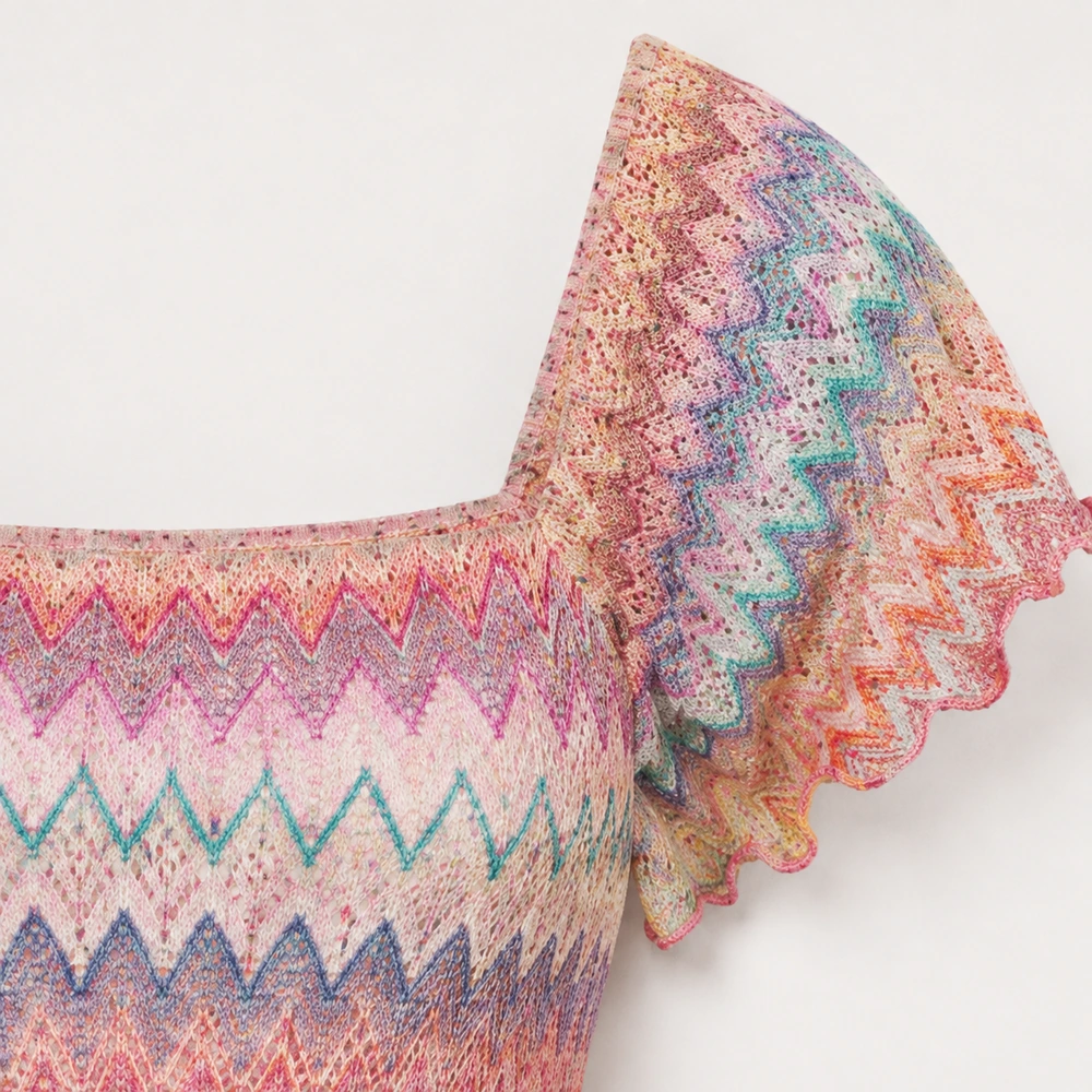Women’s Pastel Chevron Pointelle Knit Maxi Dress - Construction & Craft Detail