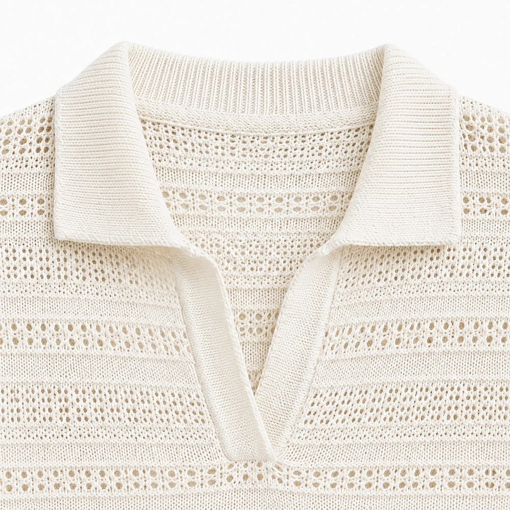 Women’s Openwork Pointelle Knit Polo Top - Construction & Craft Detail