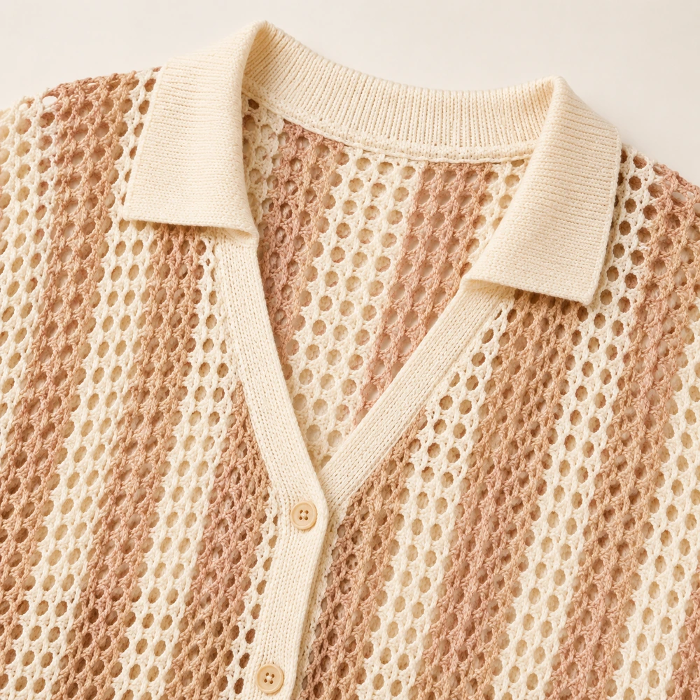 Women’s Striped Open-Knit Shirt & Wide-Leg Pants Set - Construction & Craft Detail