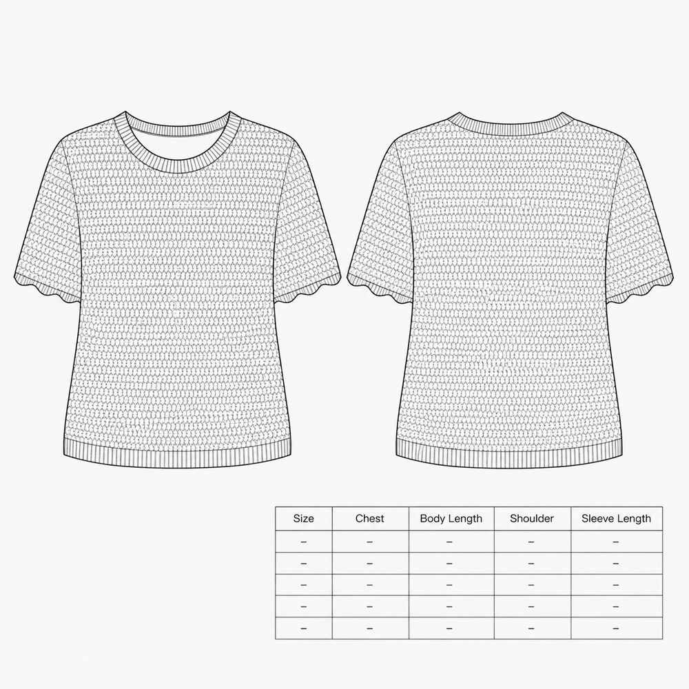Women’s 5GG Textured Short-Sleeve Knit Top - Technical Sketch & Reference