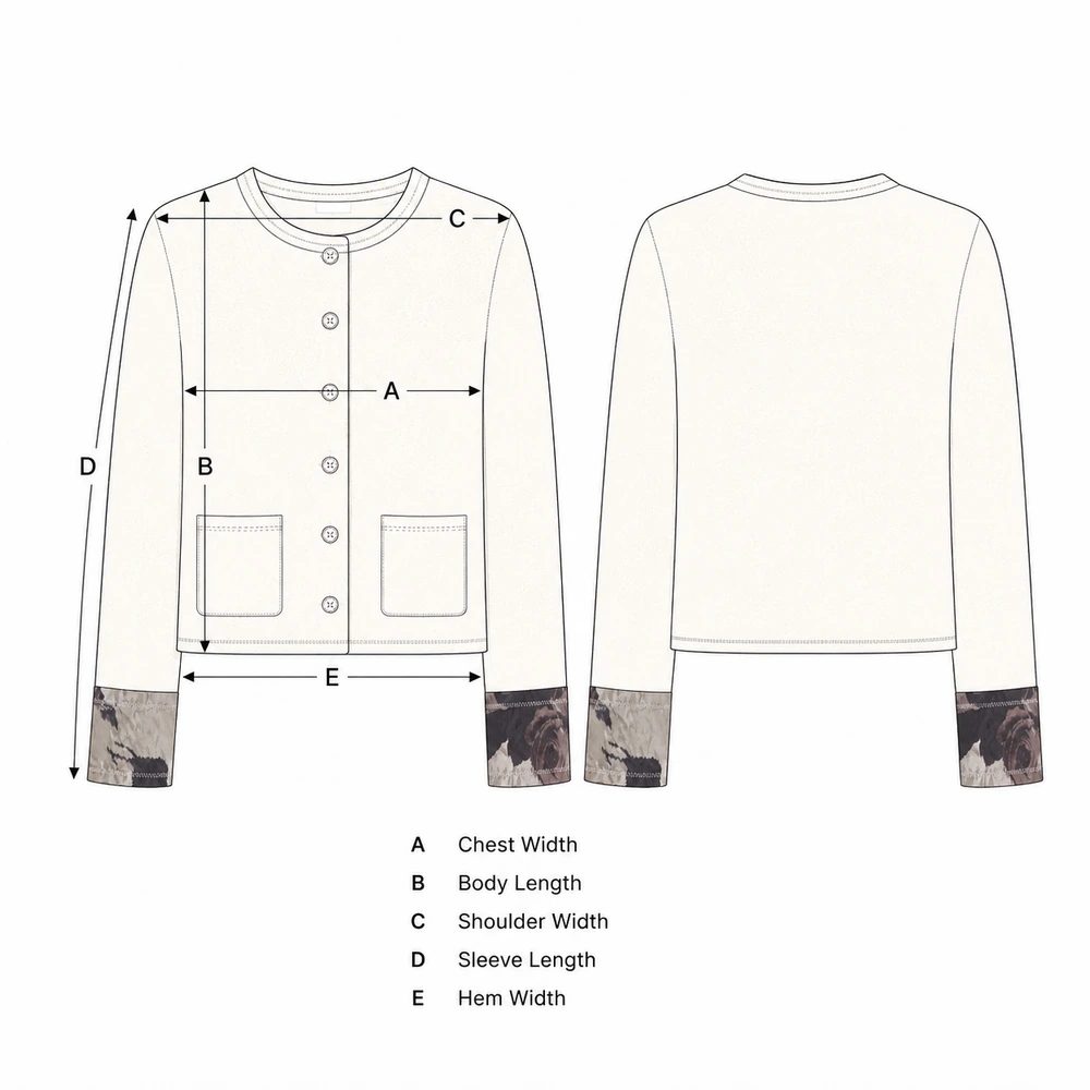 Women’s Crew Neck Contrast-Cuff Button-Front Knit Cardigan - Technical Sketch & Reference