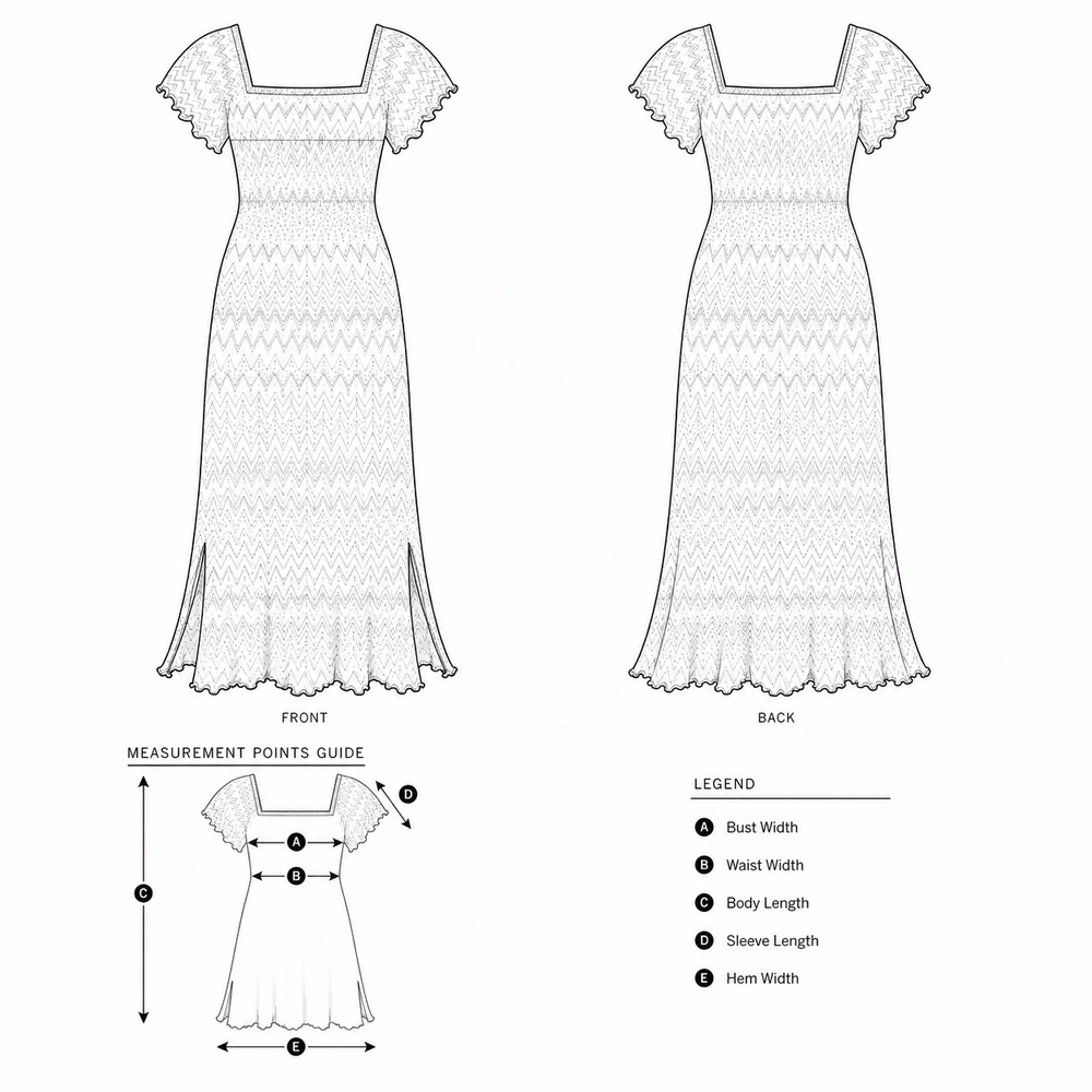 Women’s Pastel Chevron Pointelle Knit Maxi Dress - Technical Sketch & Reference