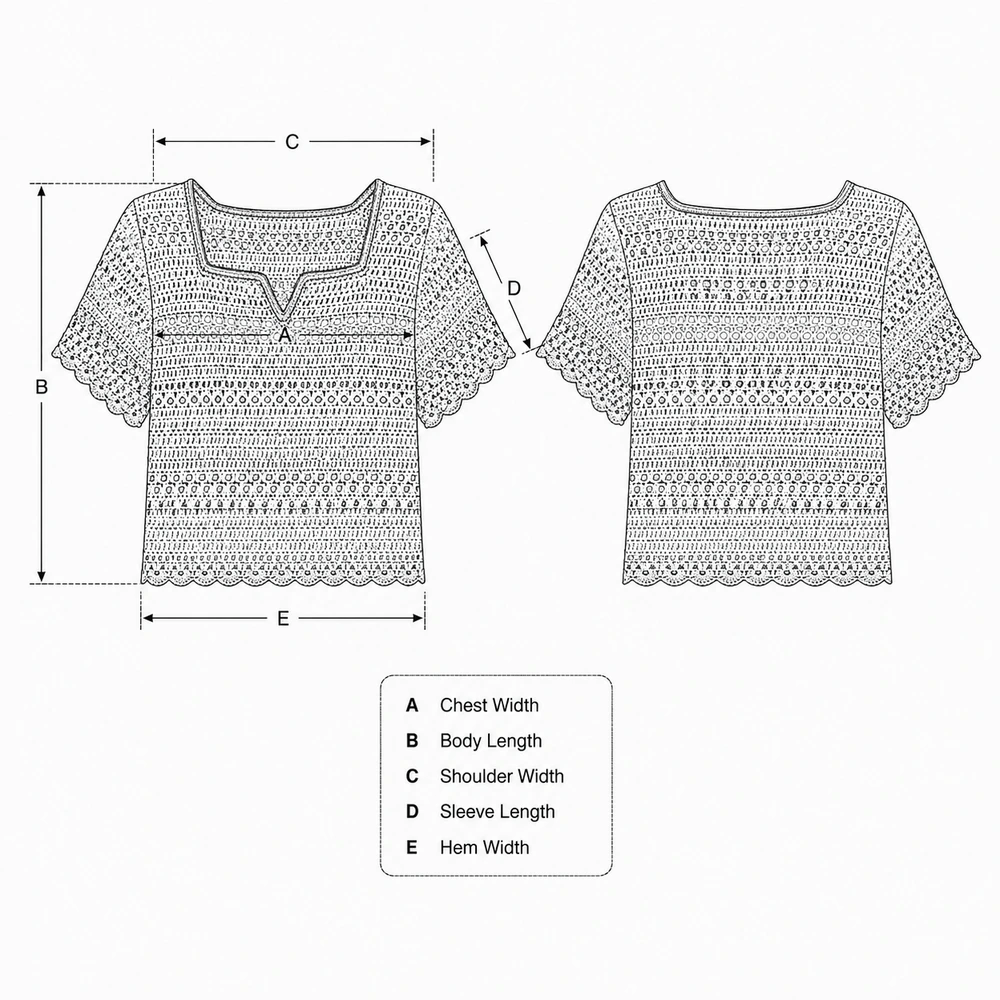 Women’s Multicolor Striped Crochet Top - Technical Sketch & Reference