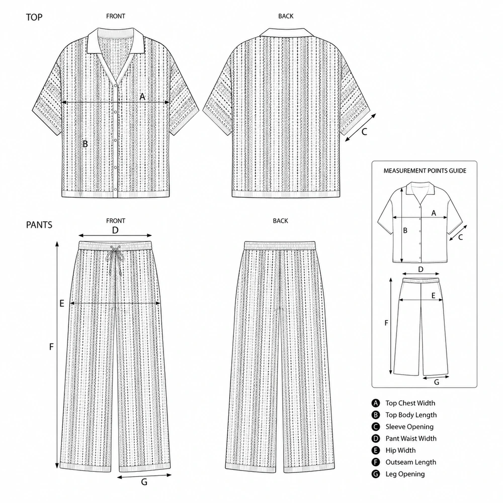 Women’s Striped Open-Knit Shirt & Wide-Leg Pants Set - Technical Sketch & Reference