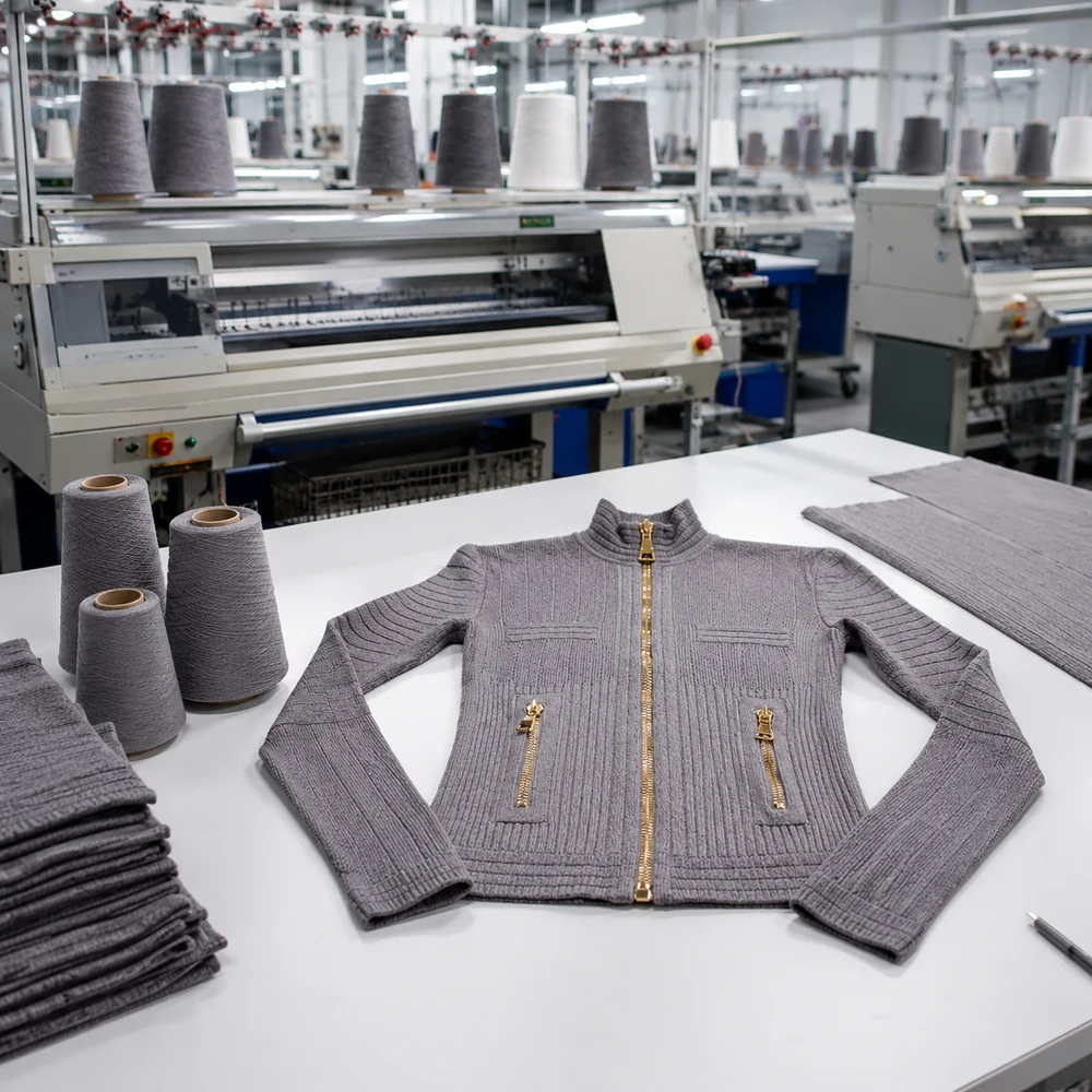 Women’s Ribbed Full-Zip Knit Jacket - Bulk Production