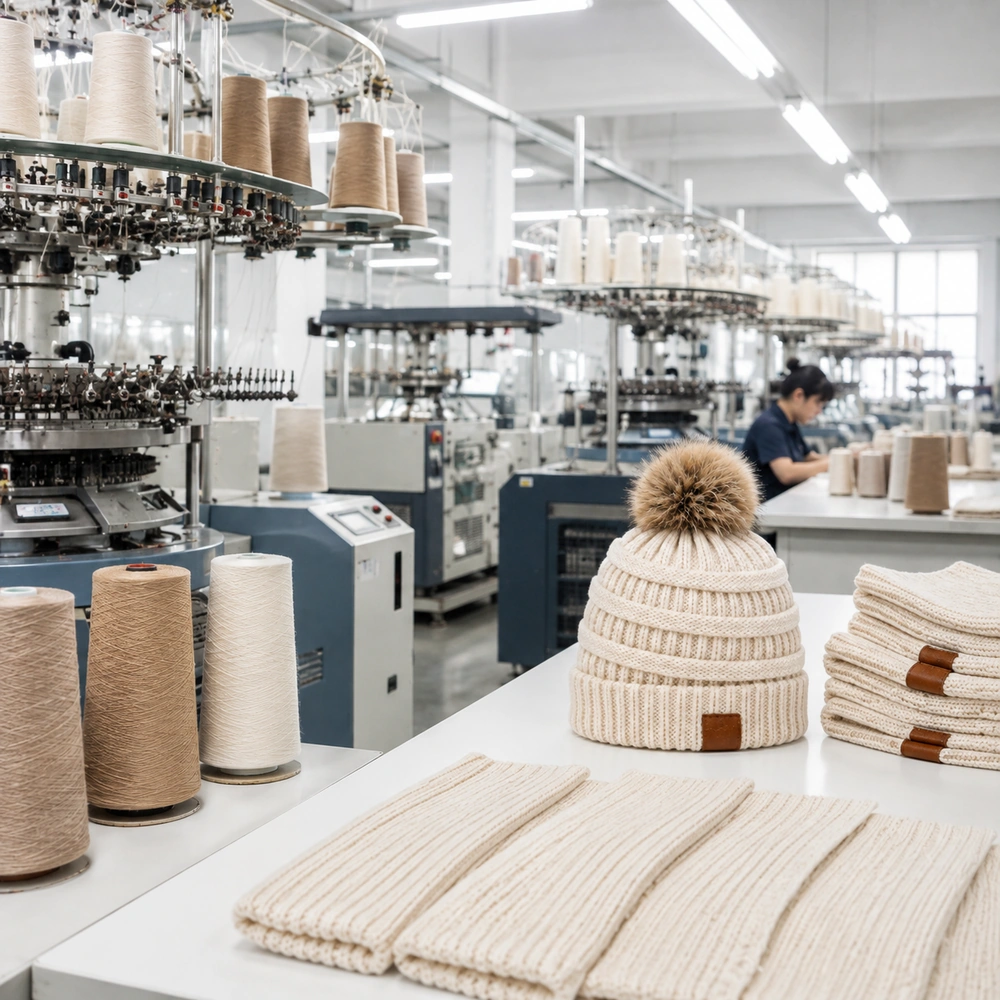 Premium Faux Fur Pom-Pom Beanie - Knitting & Craft Production