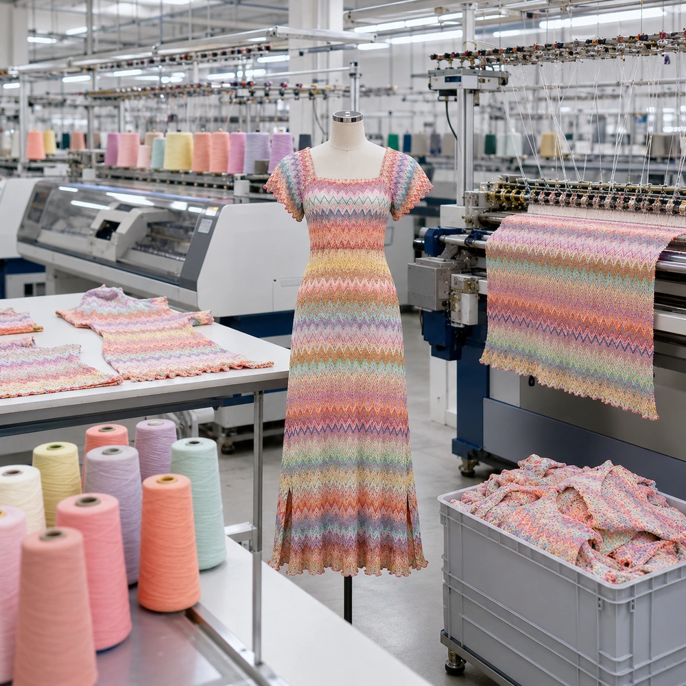 Women’s Pastel Chevron Pointelle Knit Maxi Dress - Bulk Production