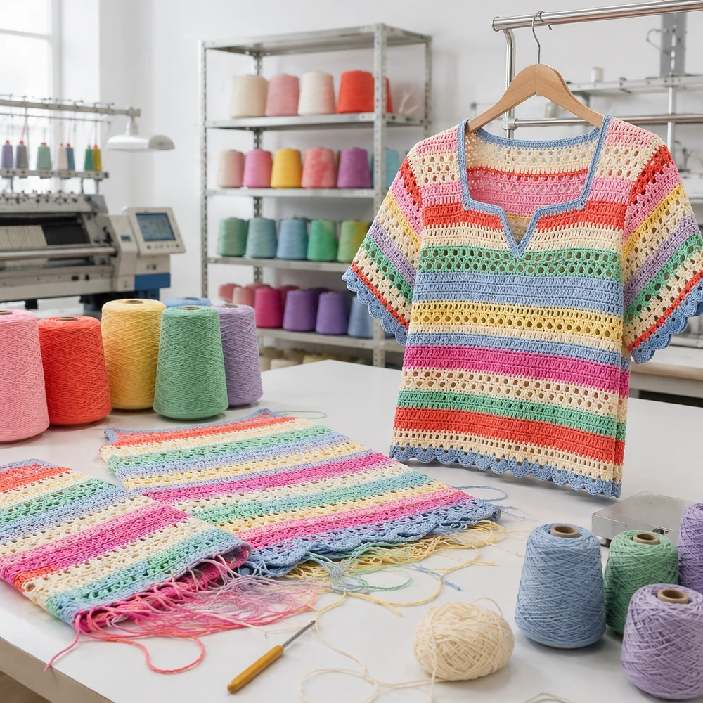 Women’s Multicolor Striped Crochet Top - Bulk Production