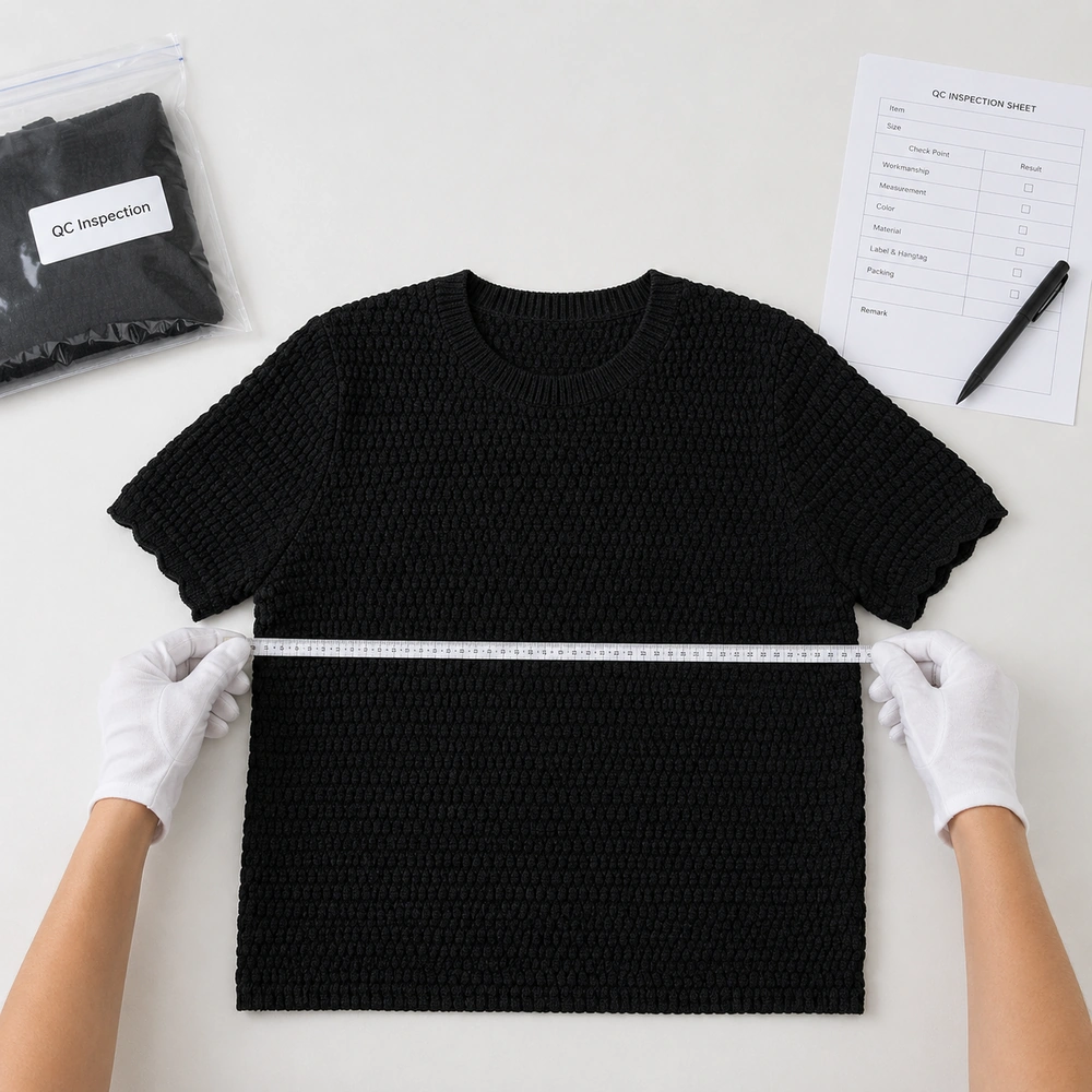 Women’s 5GG Textured Short-Sleeve Knit Top - Measurement & QC