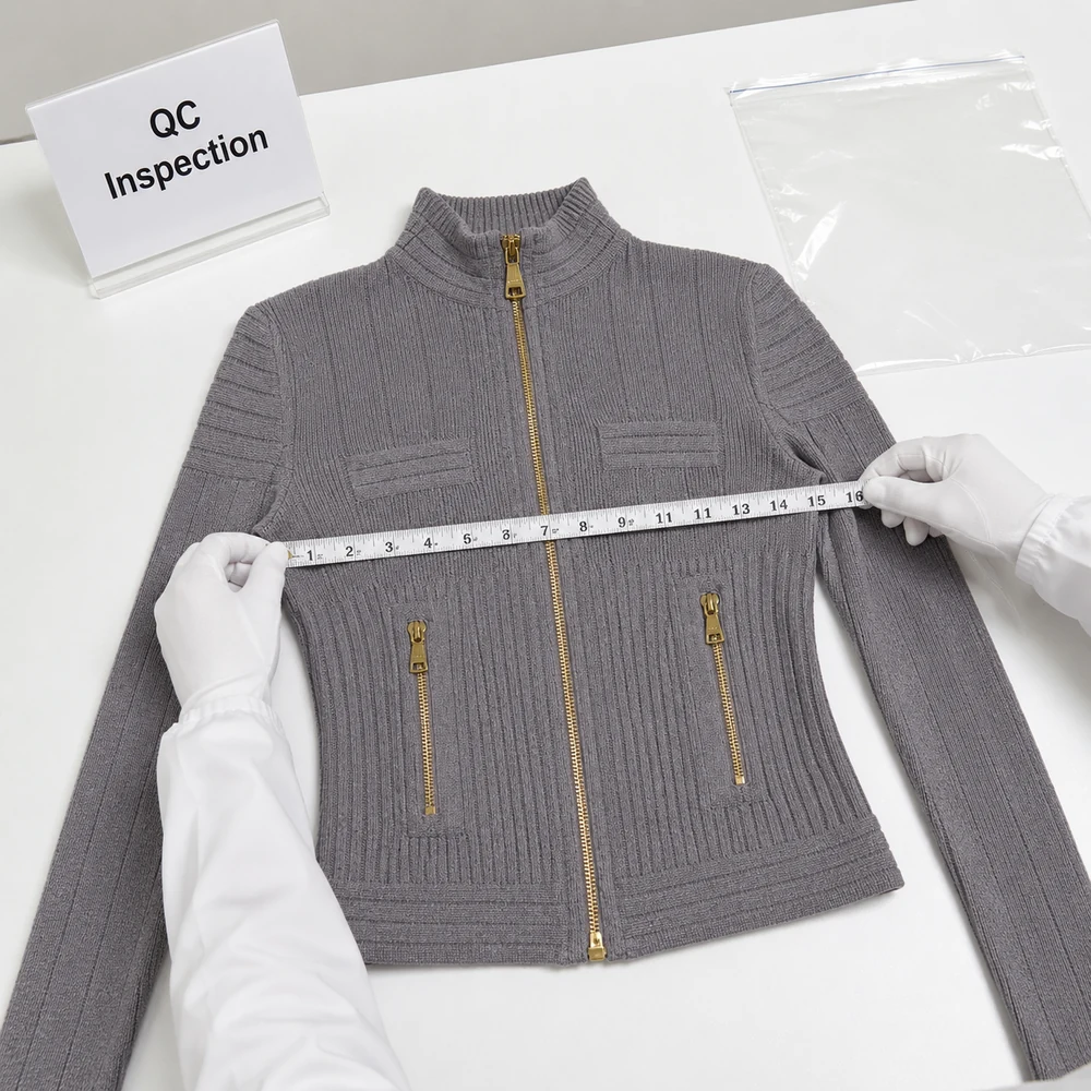 Women’s Ribbed Full-Zip Knit Jacket - Measurement & QC