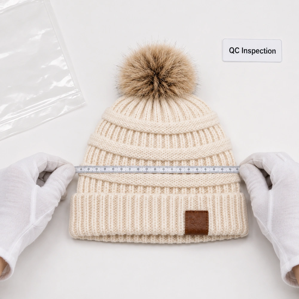 Premium Faux Fur Pom-Pom Beanie - Measurement & Appearance QC