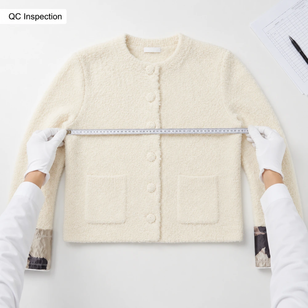 Women’s Crew Neck Contrast-Cuff Button-Front Knit Cardigan - Measurement & QC