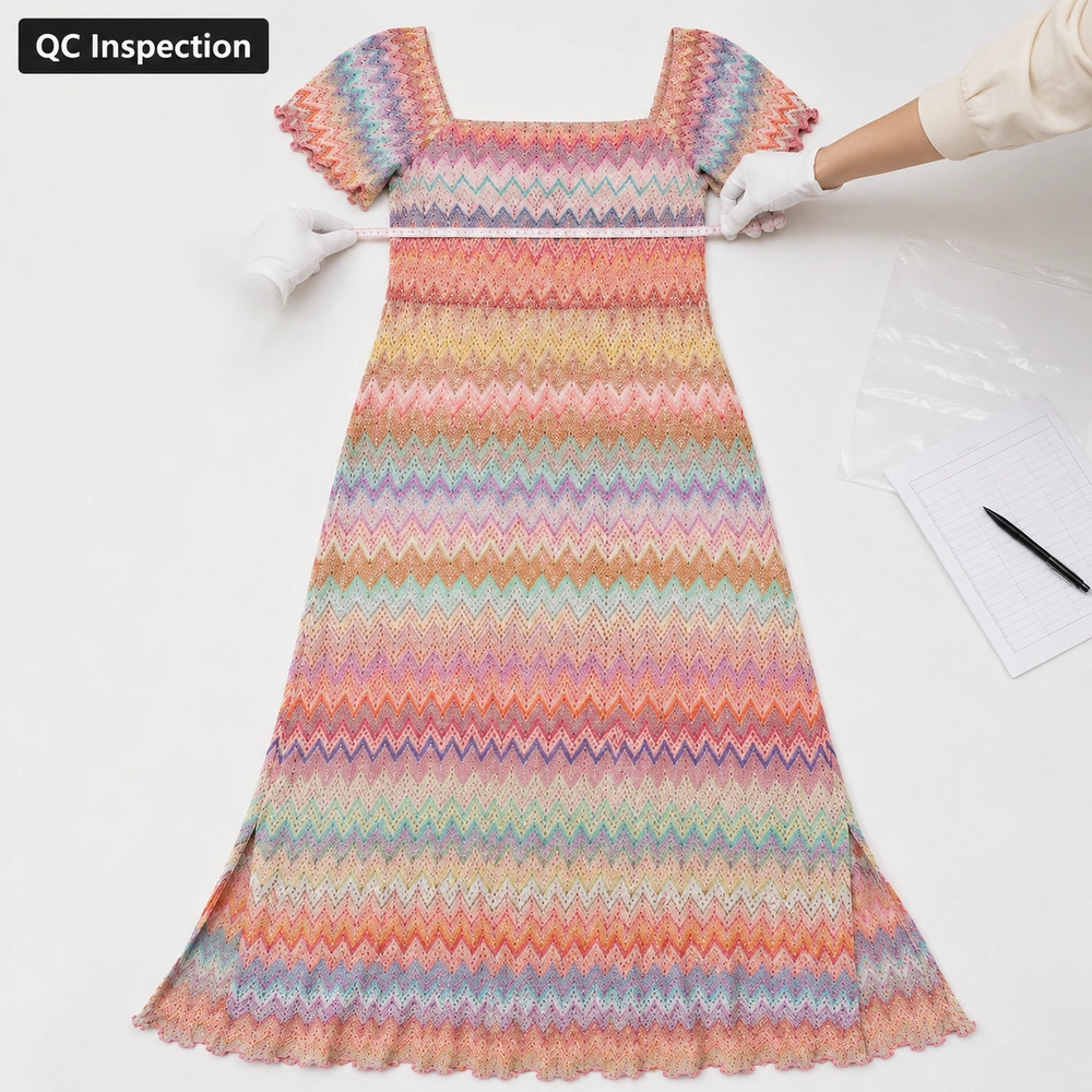 Women’s Pastel Chevron Pointelle Knit Maxi Dress - Measurement & QC
