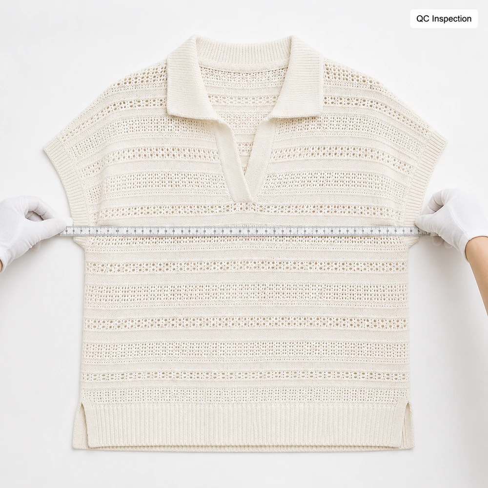 Women’s Openwork Pointelle Knit Polo Top - Measurement & QC