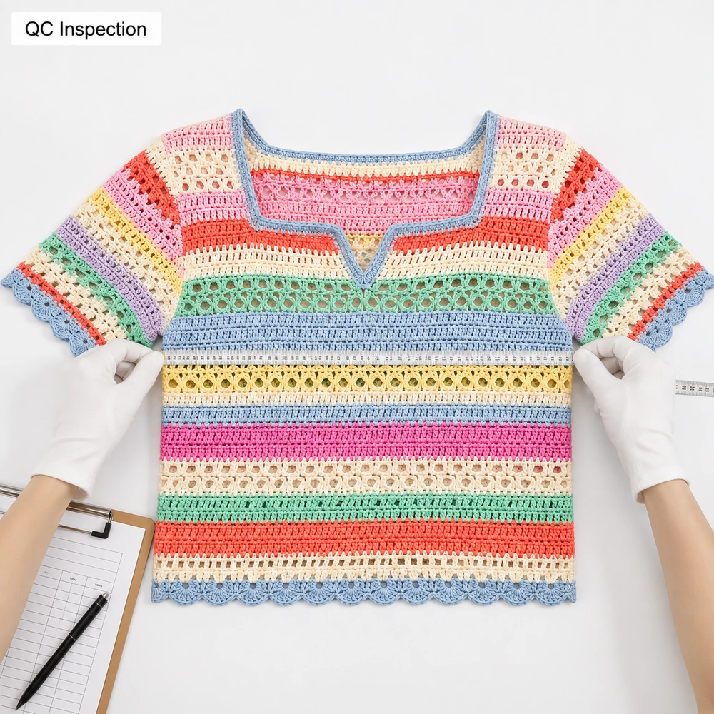 Women’s Multicolor Striped Crochet Top - Measurement & QC