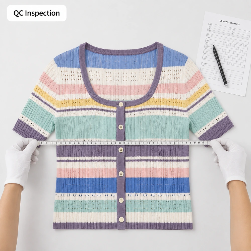 Women’s Pastel Striped Pointelle Knit Cardigan - Measurement & QC