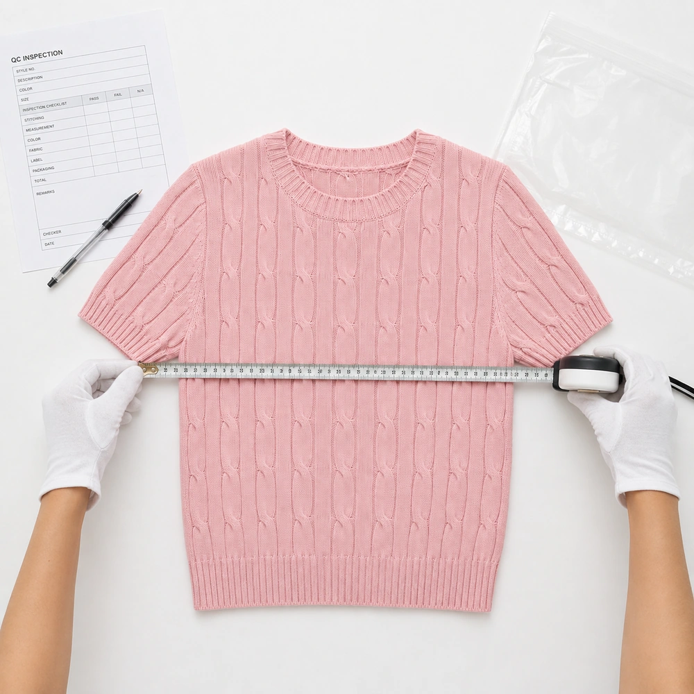 Women’s 12GG Cable Knit Short-Sleeve Sweater - Measurement & QC