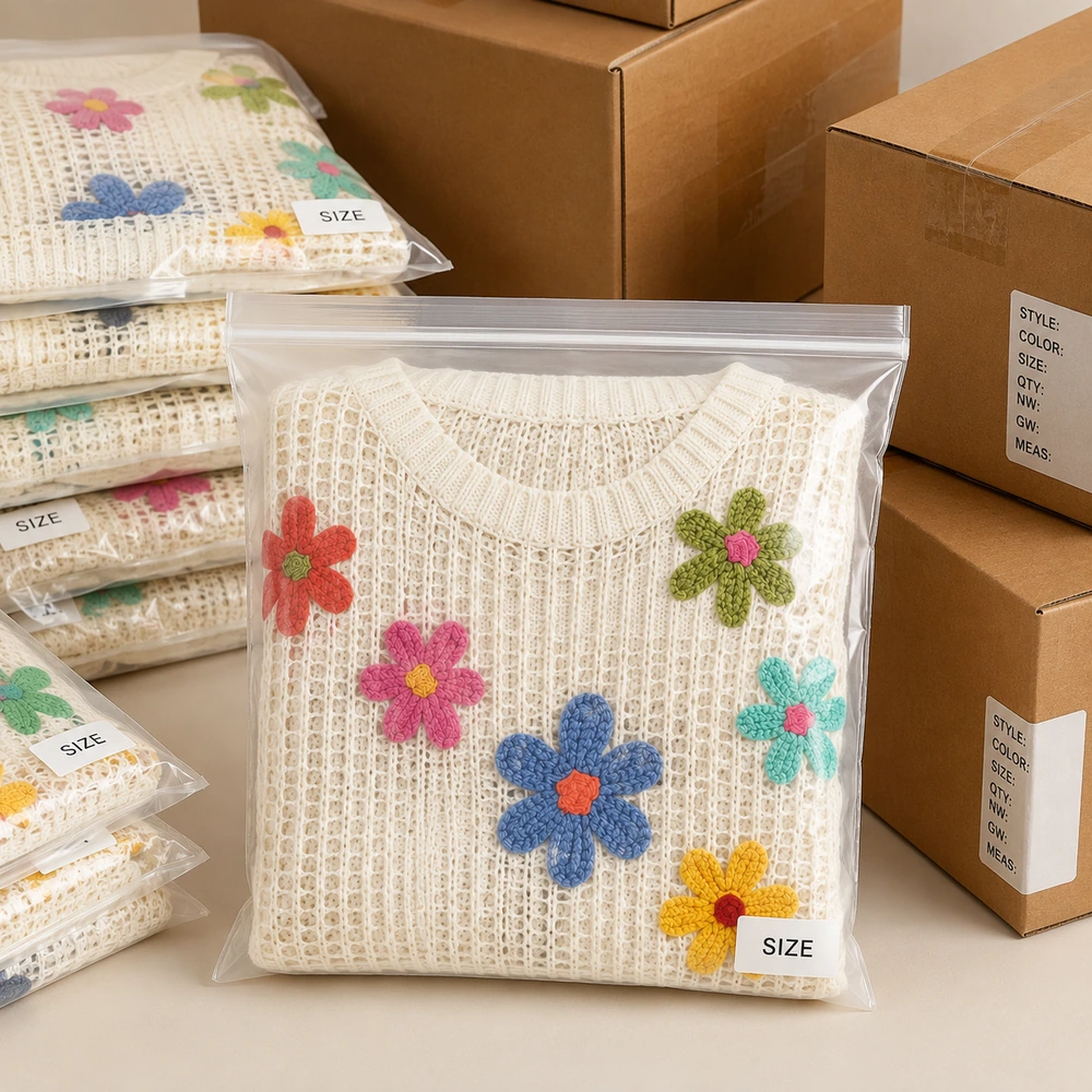 Women’s Floral Appliqué Crochet Mesh Top - Individual Packing