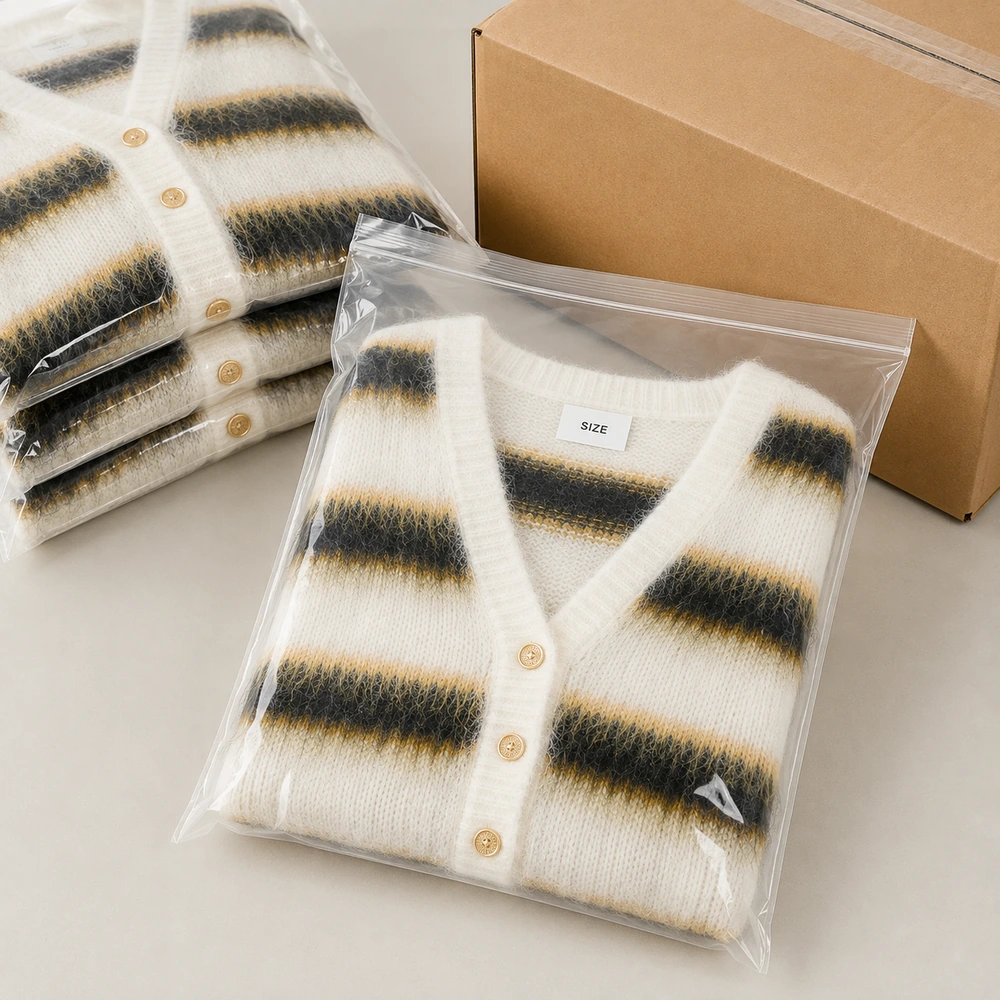 Women’s Fuzzy Striped V-Neck Knit Cardigan - Individual Packing