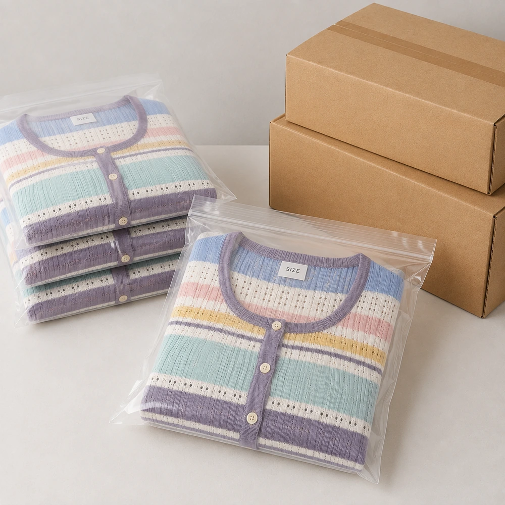 Women’s Pastel Striped Pointelle Knit Cardigan - Individual Packing