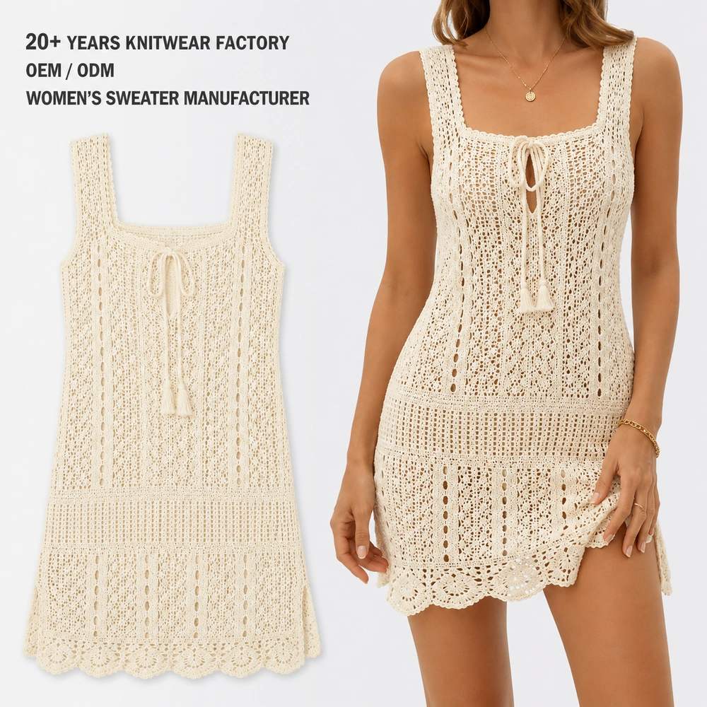 Women’s Sleeveless Crochet Cover-Up Dress - On-Model Presentation