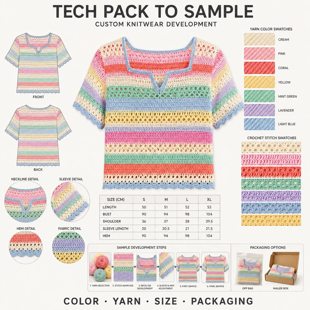 Women’s Multicolor Striped Crochet Top - Full Customization Support