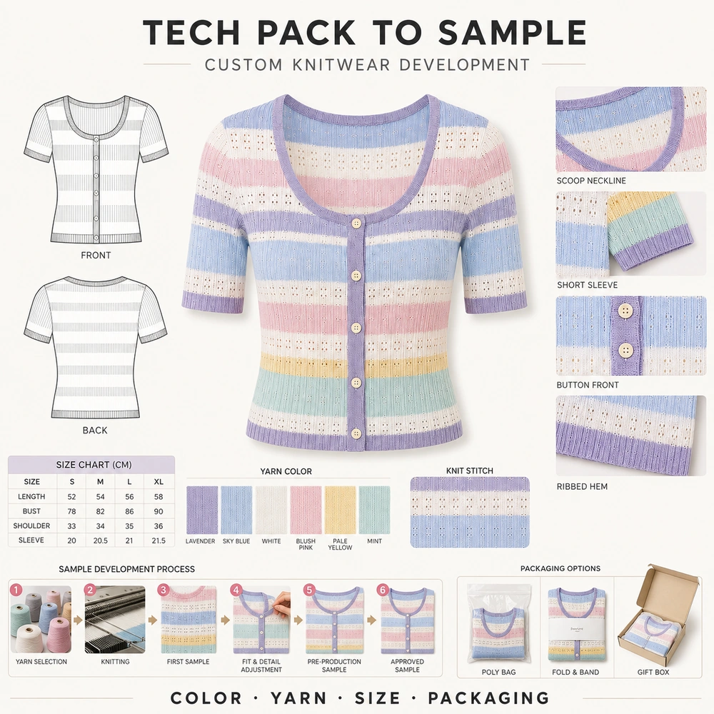 Women’s Pastel Striped Pointelle Knit Cardigan - Full Customization Support