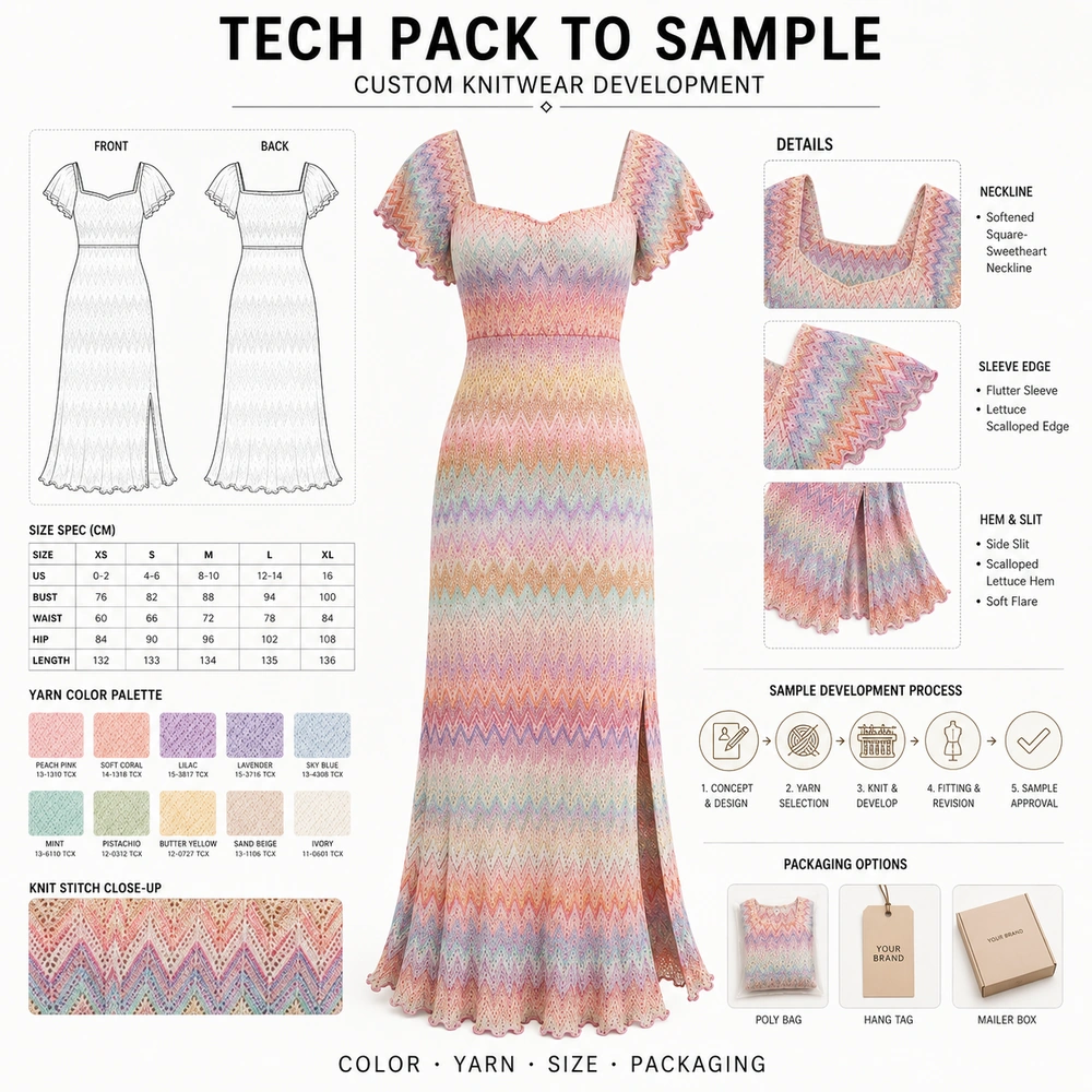 Women’s Pastel Chevron Pointelle Knit Maxi Dress - Full Customization Support